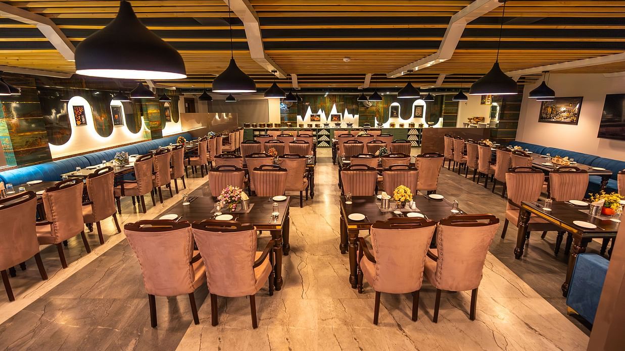 Restaurant Top view with the tables and chairs neatly arranged
