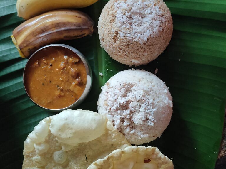 Traditional south Indian food served on a banana leaf.
