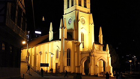 The view of a church at night