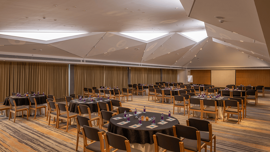 A cluster seating arrangement at Pavillion Hall of Keniworth Resort & Spa for a corporate offsite in Goa