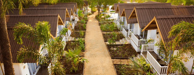 An aerial view of our accommodations - White Wood Resort, Morjim