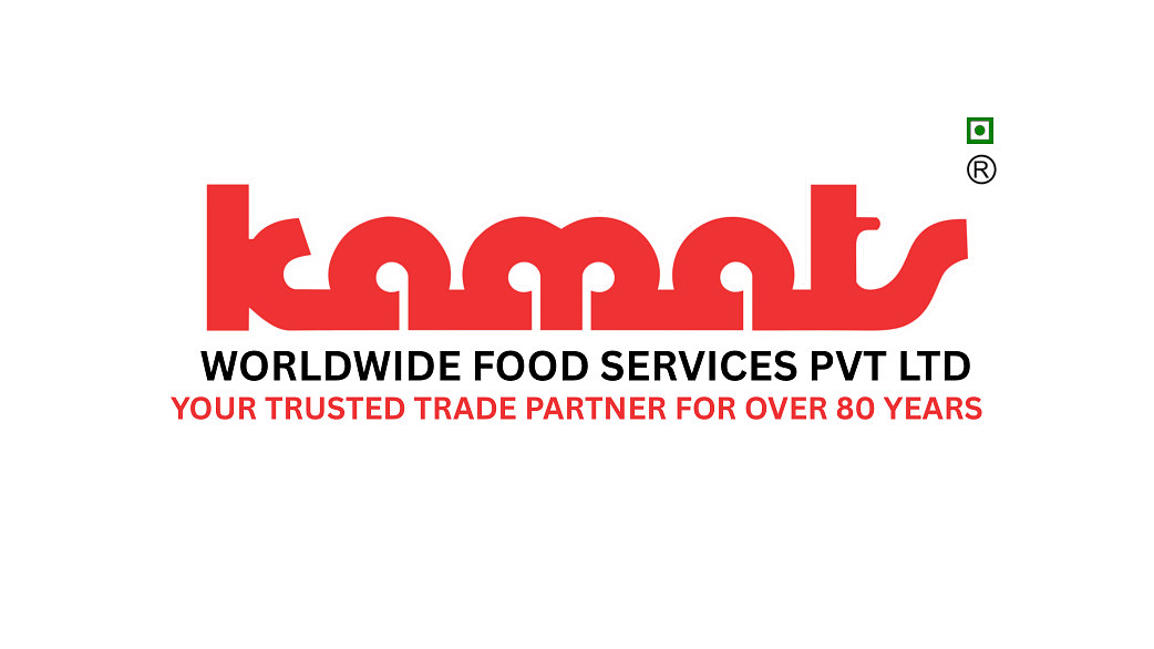 Logo of Kamats Worldwide Food Services Pvt Ltd with the tagline - Your trusted trade partner for over 50 years in red and black text on a white background.