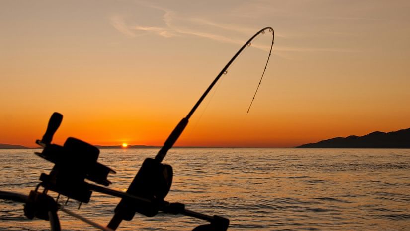 a fishing rod hung on a boat