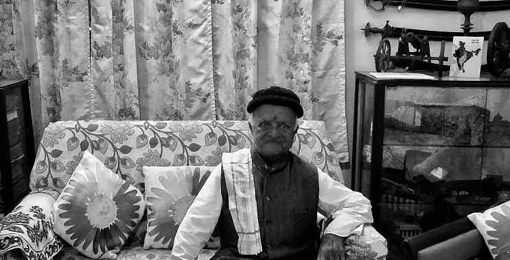 A black and white image of Sampat Singh Shekhawat at Jaipur Residence
