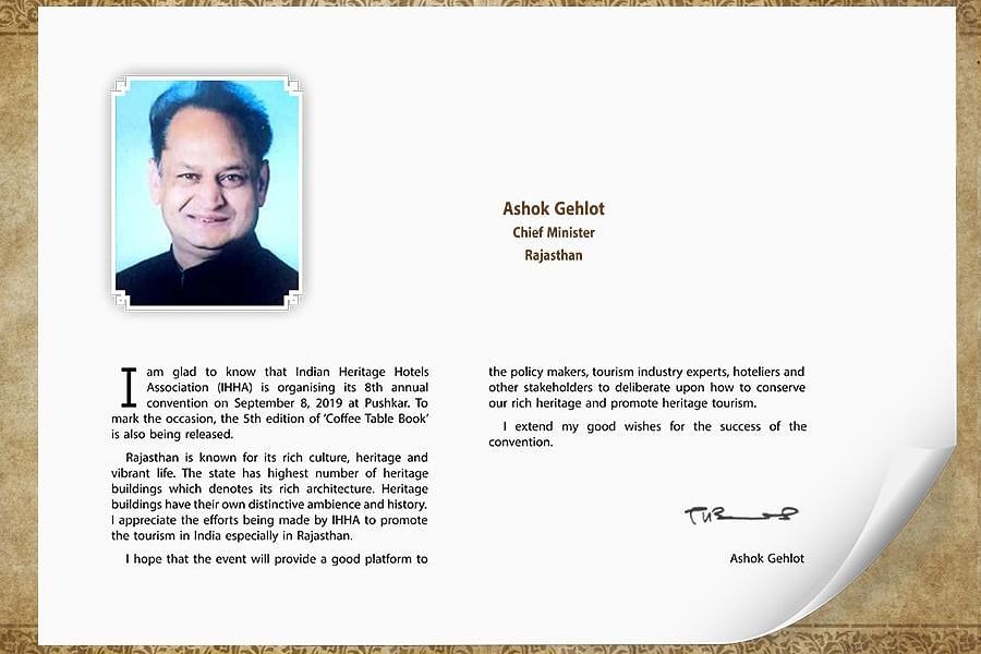 A collage image of messages from the chief minister of Rajasthan and minister of state for tourism and culture