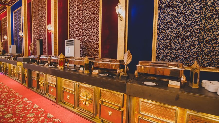 Image of a buffet table at Swarn Mahal at Rajasthali Resort & Spa Jaipur.