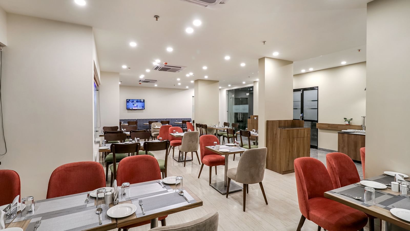 Seating arrangement inside Gourmet 2 - Starlit Suites Newtown, Kolkata