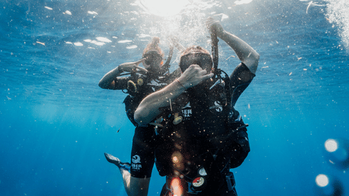 Couple scuba diving
