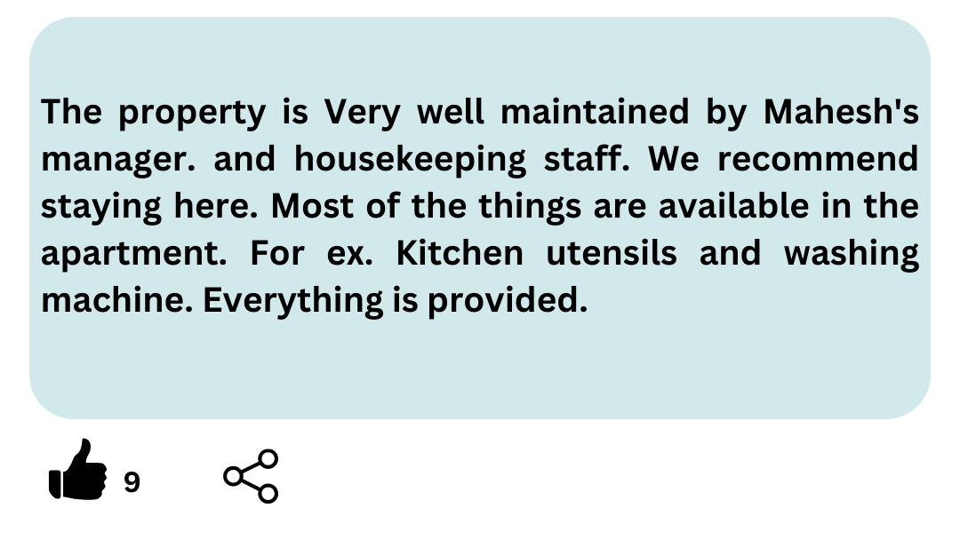 Lime tree 402 has been a home to us for the past 1 month. Its location is very near to Medanta. It takes 10 minutes walking. The service here is excellent. The rooms are kept in sparkling clean. A (5)
