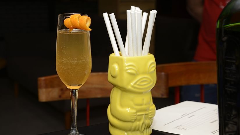 Heritage Village Resorts Manesar - image of champagne glass containing Mimosa garnished with Orang peel