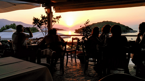 beach cafe during sunset