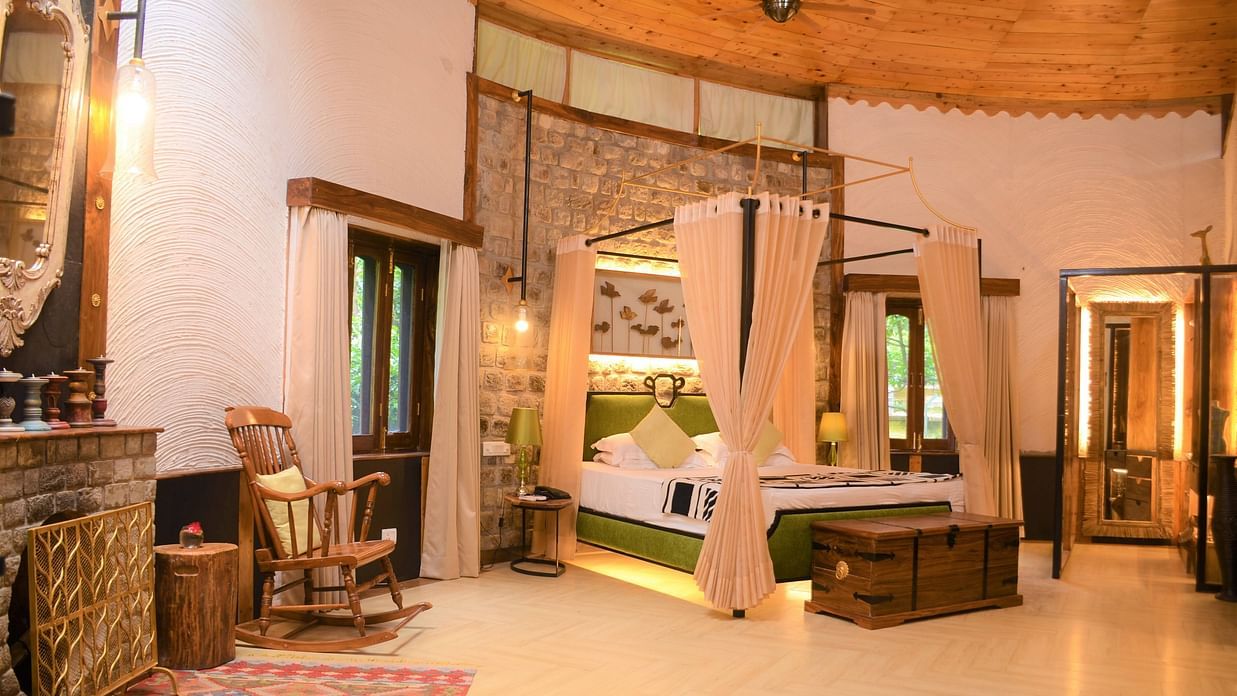 a luxury with king size bed and exterior view room amenities
