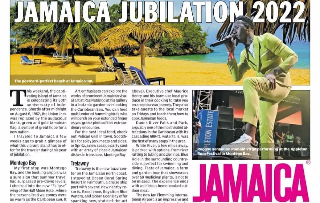 A newspaper page features articles and images related to 'JAMAICA JUBILATION 2022,' including a large 'JAMAICA' headline.