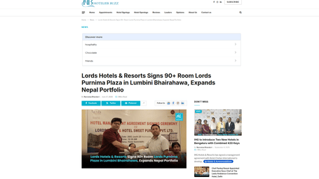 An article by Hotelier Buzz showcasing Lords Hotels & Resorts Strengthens Regional Footprint.