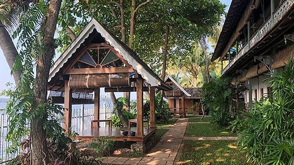 Exterior view of accommodations at Samiira on Ashtamudi Lake.