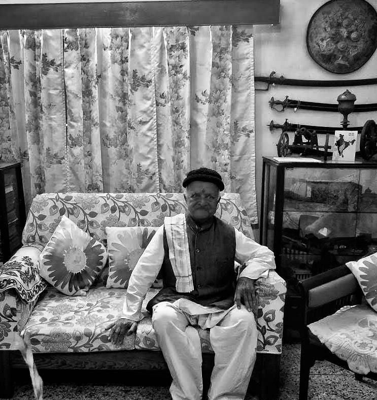 A black and white image of Sampat Singh Shekhawat at Jaipur Residence