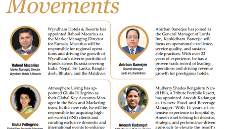 A magazine spread featuring an article with a picture of a few people and the title 'Movements'.