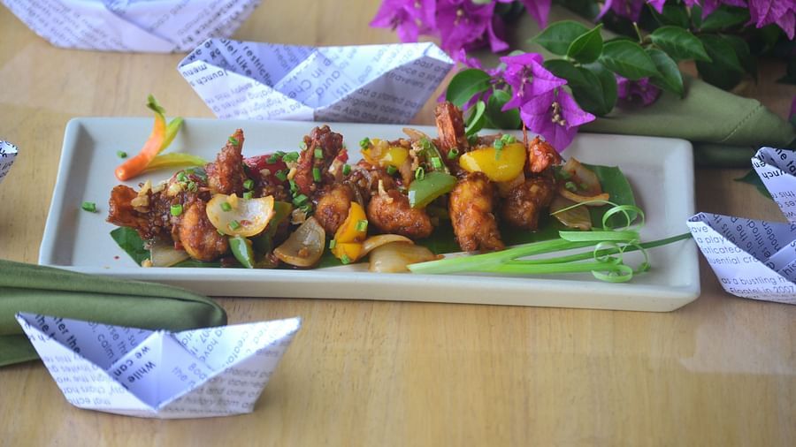 a plate of cooked prawns - polo floatel kolkata