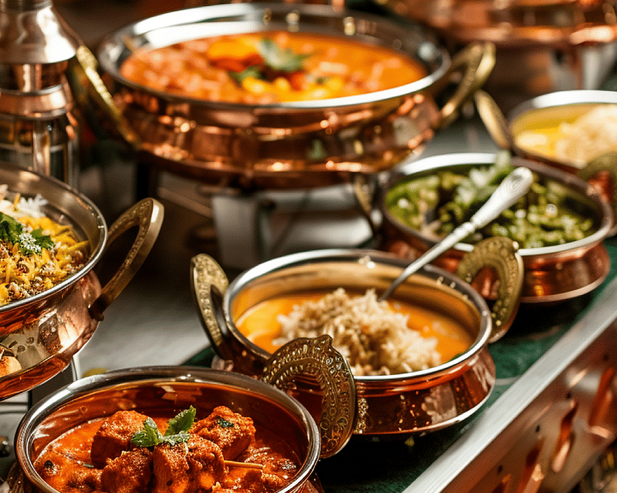 alt-text Delicious Indian Cuisine Spread with Various Curries and Breads