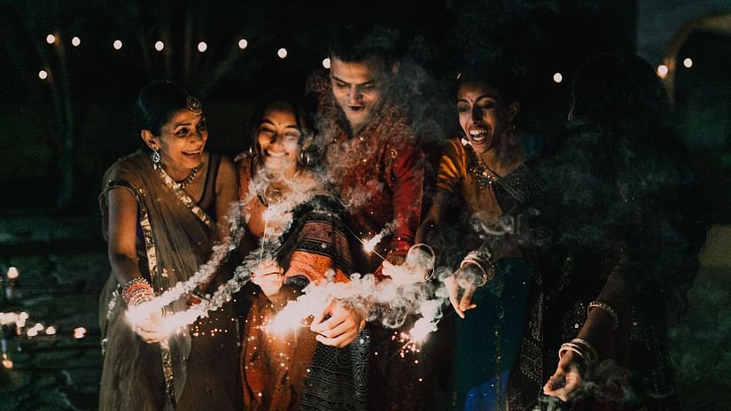 family celebrating diwali
