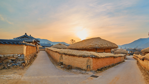 view of a village with huts