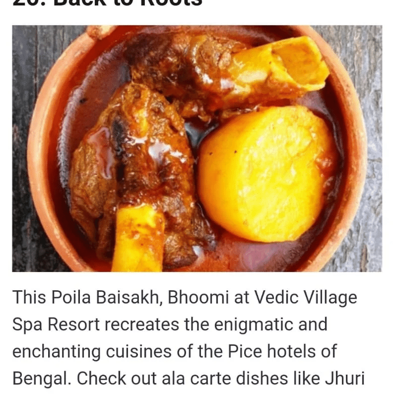 A newspaper clipping of Indulge featuring Vedic Village Spa Resort
