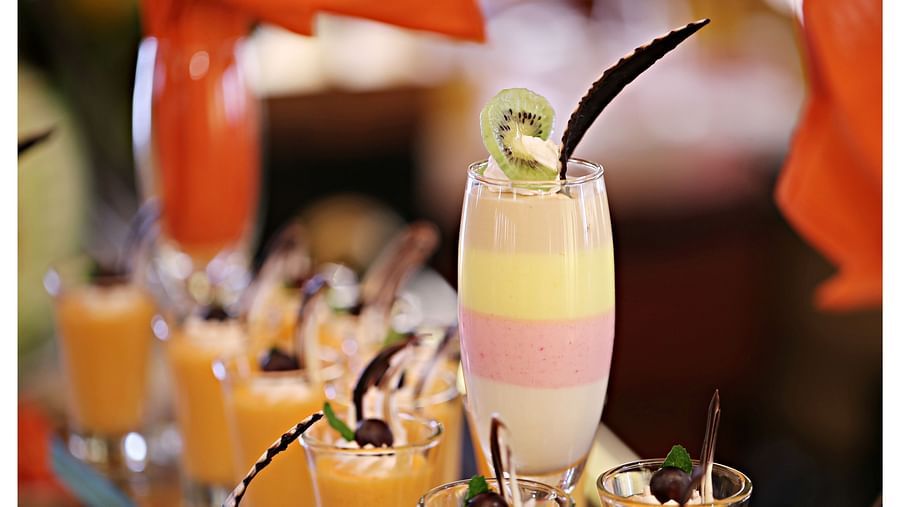 glasses of mousse kept on display at Horizon