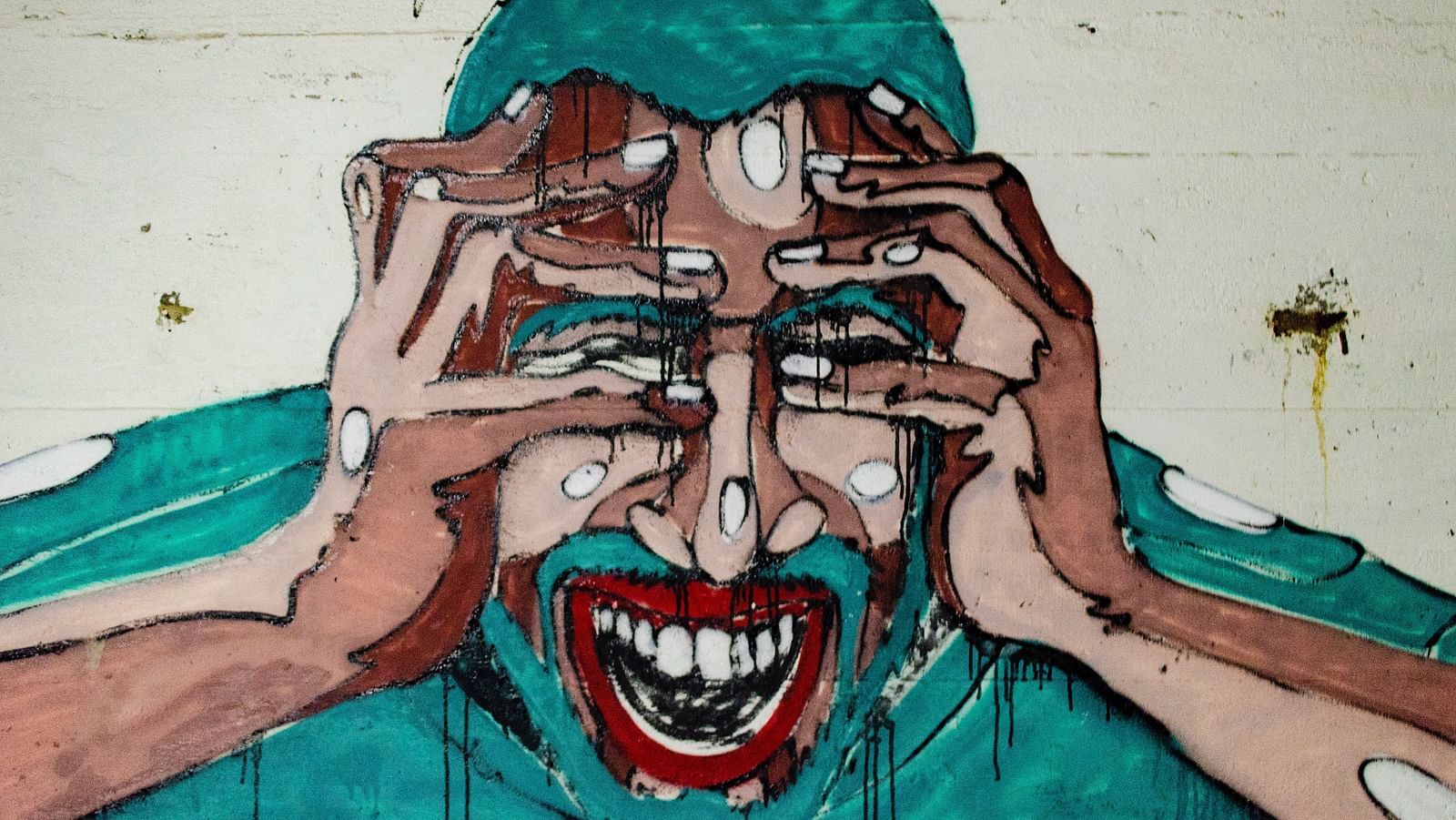 A modern art painting of a man stressing and screaming 