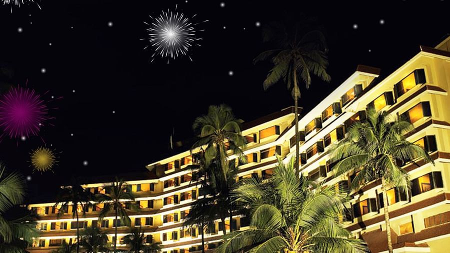 exterior Facade of The Retreat Hotel and Convention Centre Madh Island Mumbai lit up at night