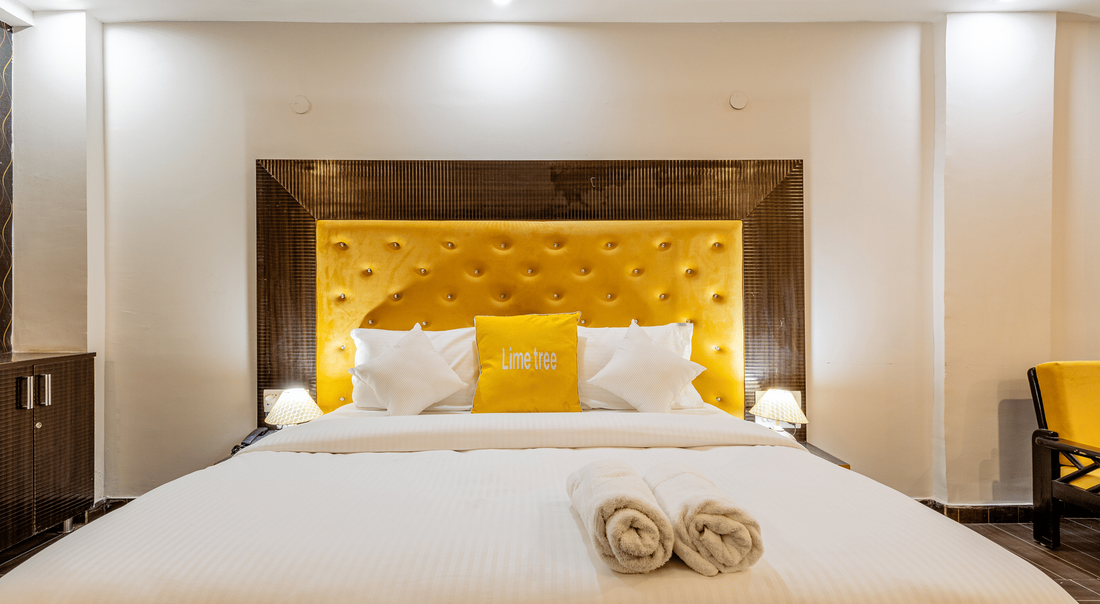 front view of the king size bed in the superior double or twin room at Lime Tree Hotels and Banquet Hall Near Huda Metro, Gurgaon
