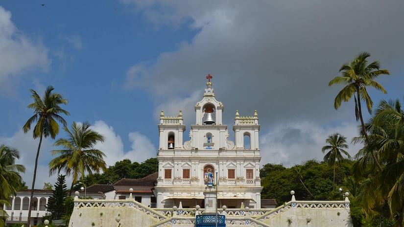 Facade image of Church of Our Lady of Immaculate Conception with steps leading to the church