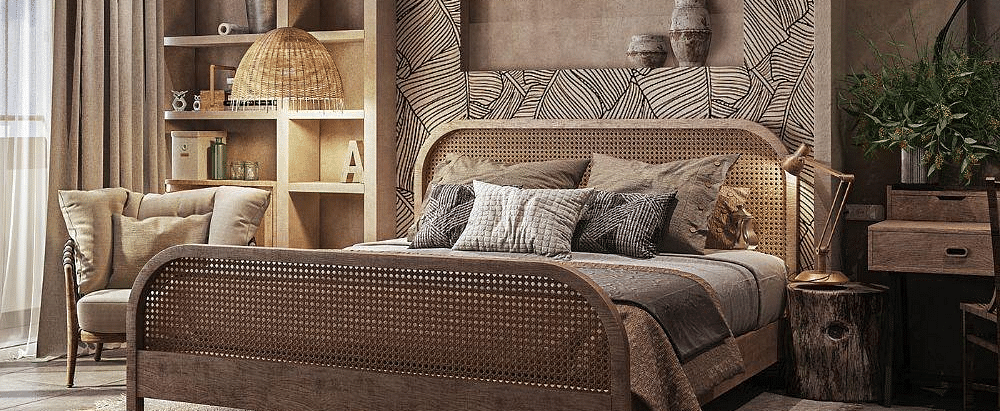 A room featuring a large bed with a small shelf above the headboard and another shelf beside the bed at The Evren, Vagator.