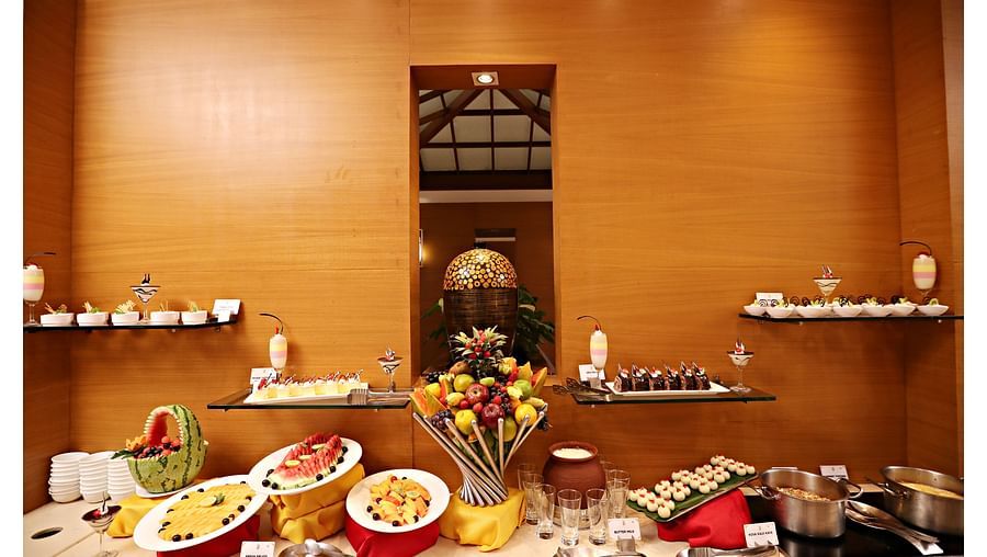 the buffet area at Cascades hotel in Vizag