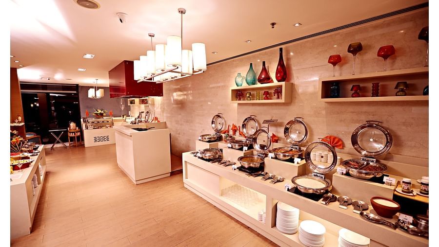 the buffet area at Cascades restaurant in Visakhapatnam 1