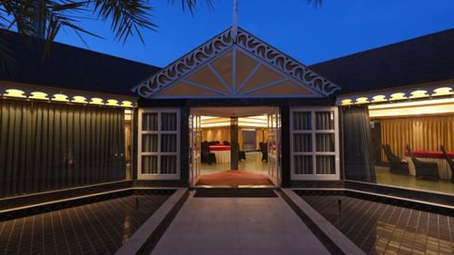 Front view of the facade of Moti Mahal, our in-house banquet hall at The Garden Ananta Elite, Rajkot 1