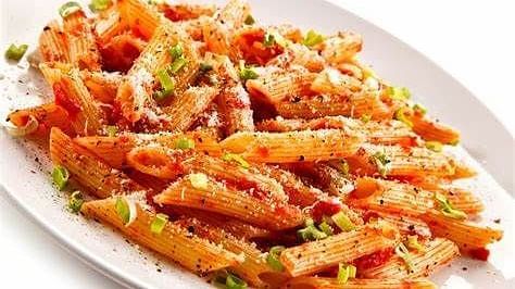 A plate of red sauce pasta, served at Indie Stays, BKC Kalina.
