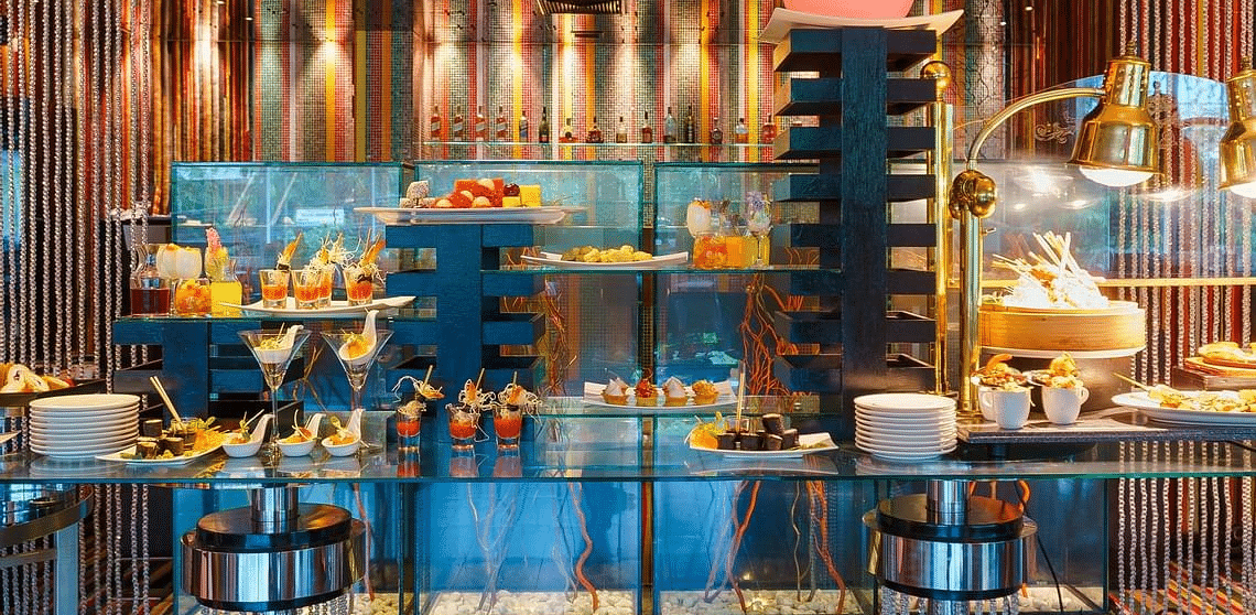 An overview of the dessert buffet at Flava Venue Night Hotel Bangkok.