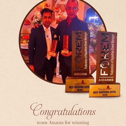 Best Wedding Hotel awarded to Ananta Hotels & Resorts 