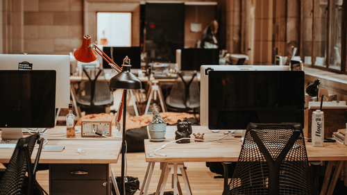 A workspace with computers