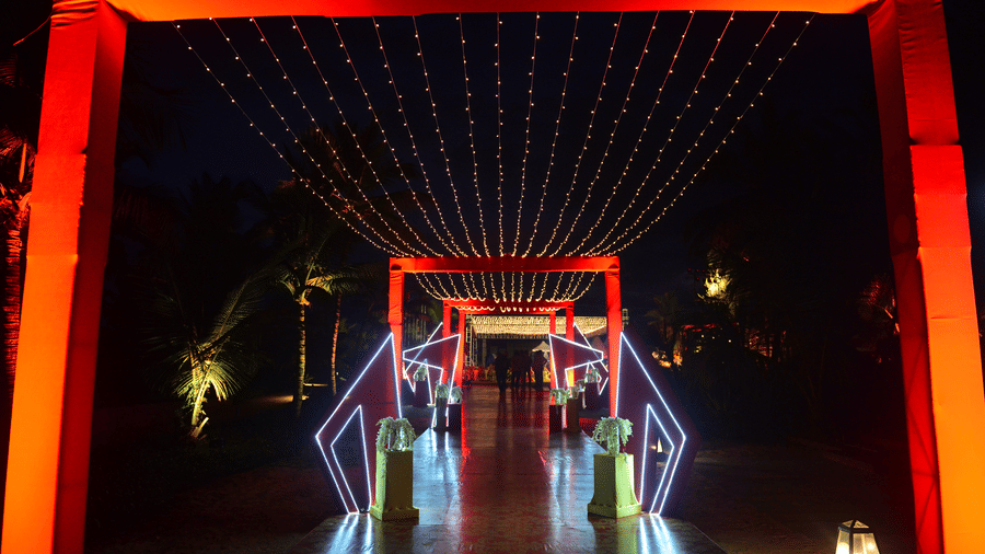 Brighly decorated pathway of the best wedding resort in goa