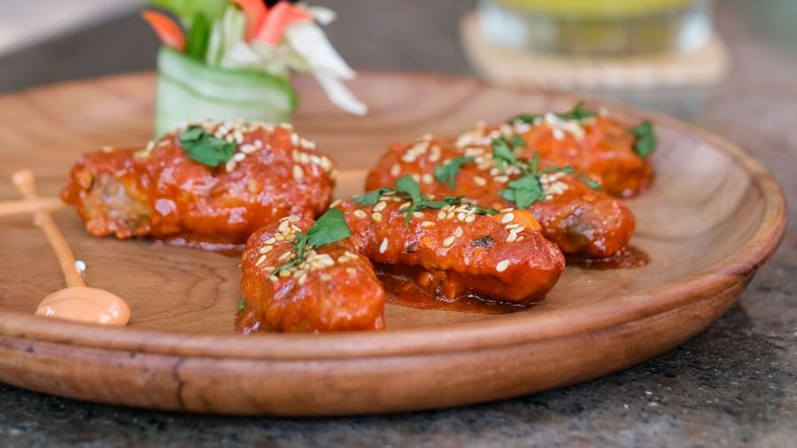Glazed pork skewers with green onion and sesame | Mango Hill, Pondicherry