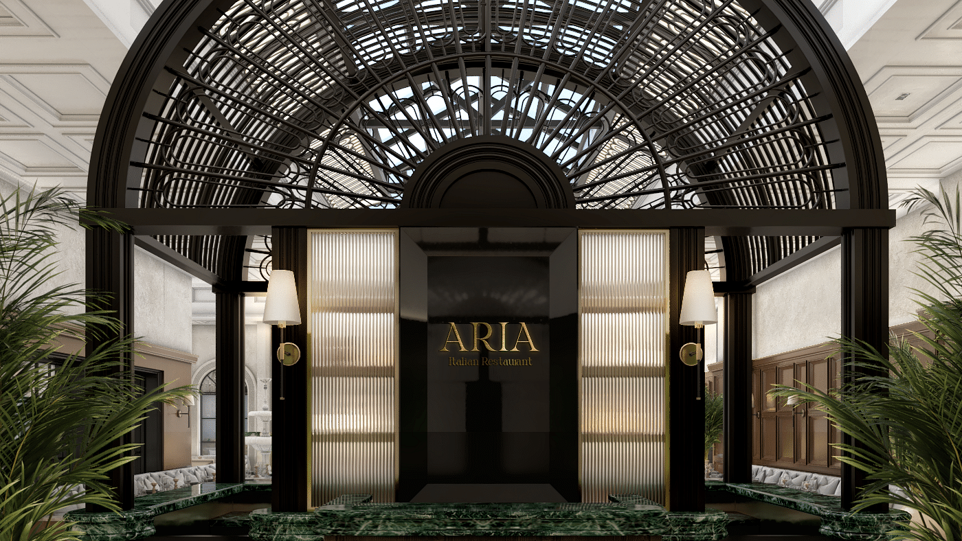 Entrance of Aria Italian restaurant with a black coloured elegant gate at kertel suites, kinshasa