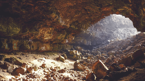 Brown rock inside a cave.