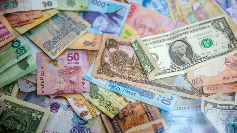 a table with currencies of different countries kept on it