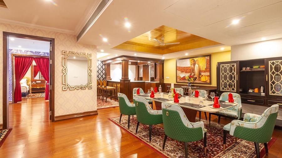a dining table offered at one of the rooms - Mayfair Lake Resort, Raipur  01