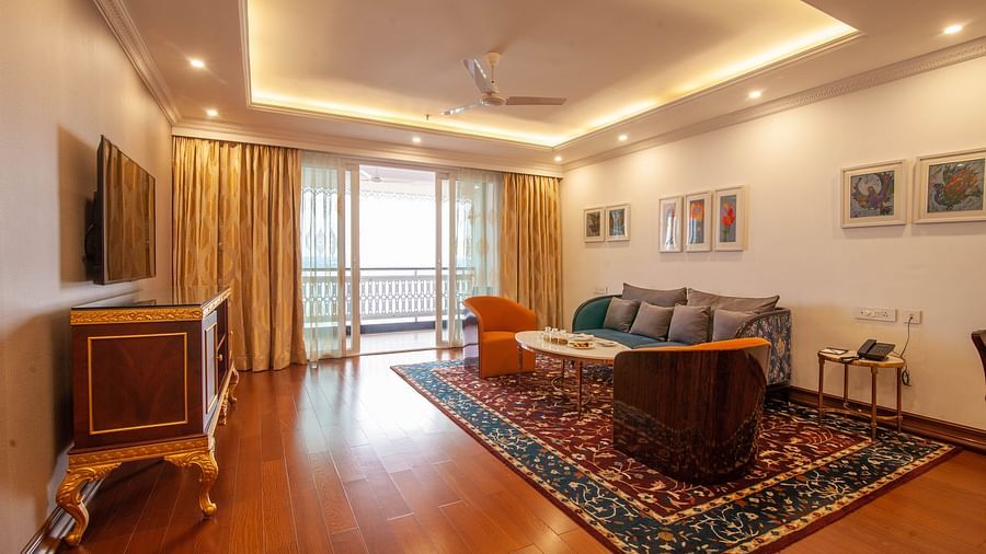 seating space facing the TV in the living room - Mayfair Lake Resort, Raipur