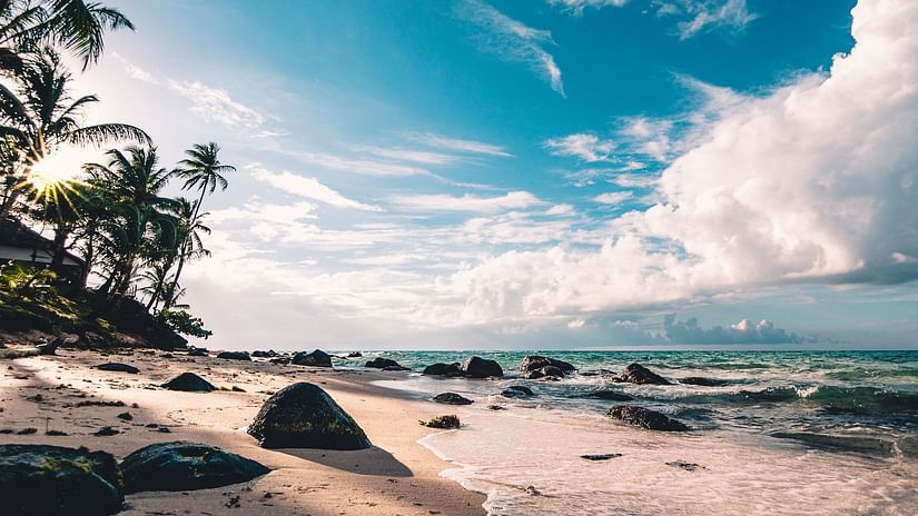 Laxmanpur Beach with rocks and trees