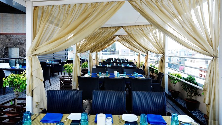 Skylit rooftop bar