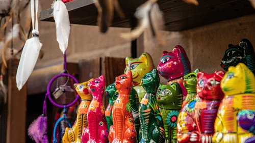 image featuring beautiful Colourful statues kept at display 
