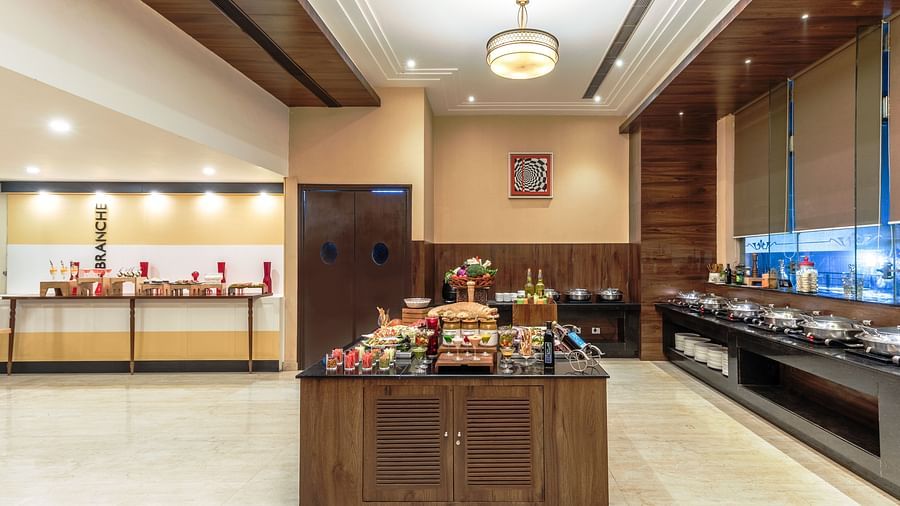 Buffet counter at Branche Restaurant at Golden Suites, Gurgaon